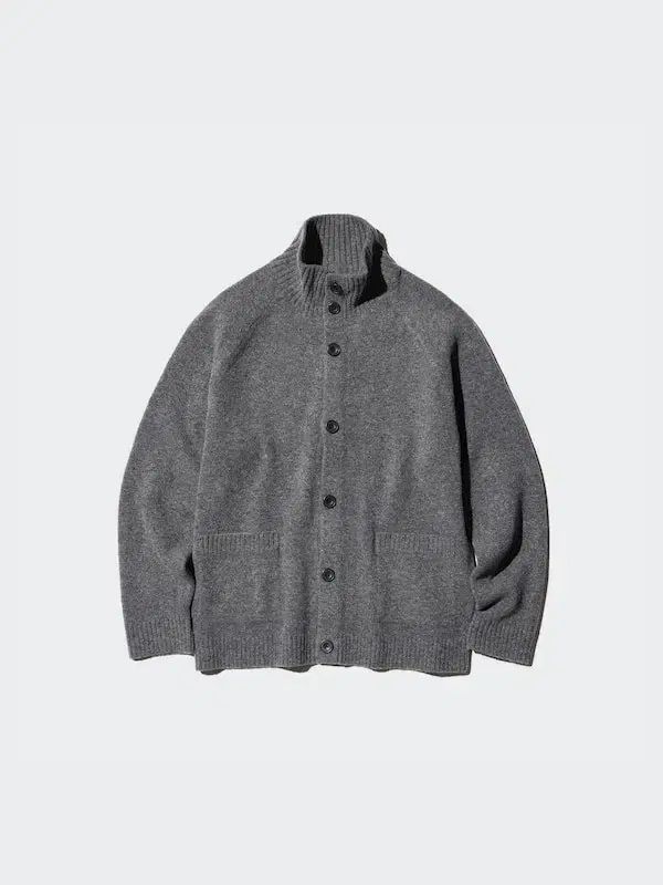 ユニクロ スフレヤーン スタンドカラー カーディガン L