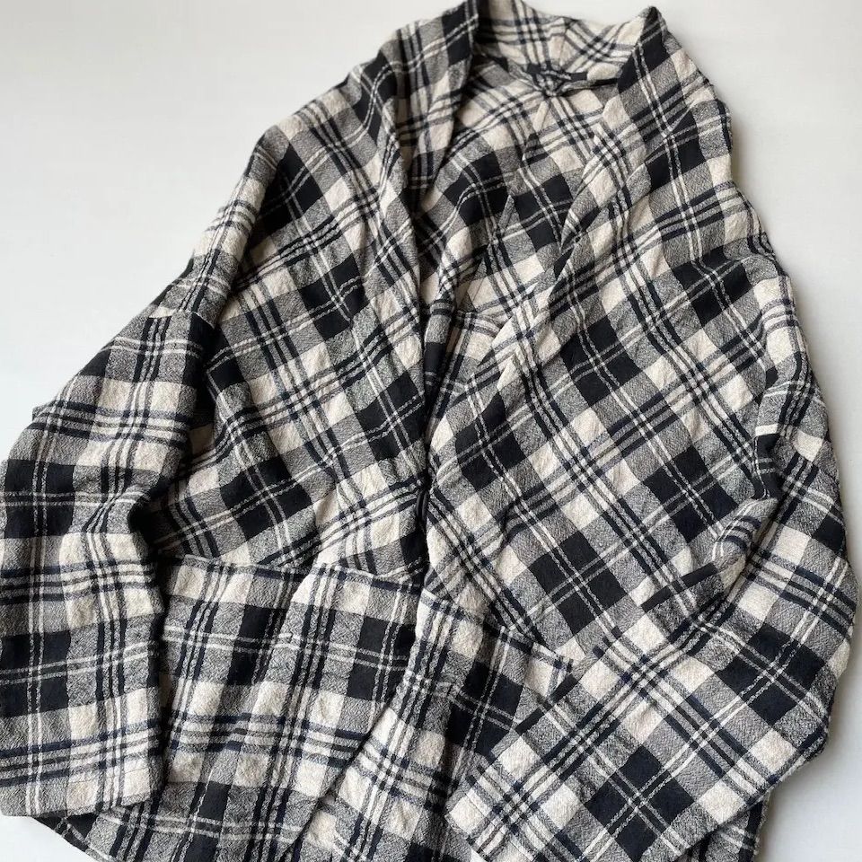 pas de calais パドカレ チェックジャケット 毛 麻 綿 定価2.5万