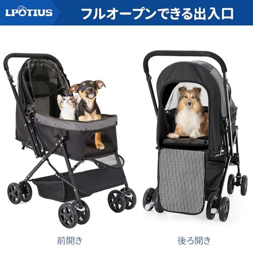 ペットカート 軽量 折りたたみ 対面式 2 way 犬用ベビーカー 猫バギー 4輪 前輪360度回転 後輪ブレーキ付 中型犬 小型犬 多頭用 猫犬兼用 老犬 お出かけ 通院 介護用 多機能 ペットバギー ドッグカート 耐荷重20 KG ブラック