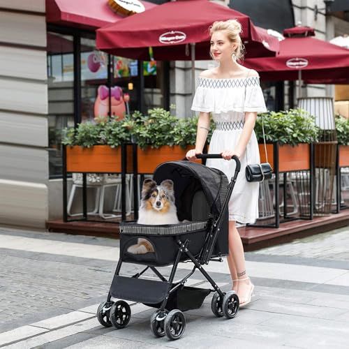 ペットカート 軽量 折りたたみ 対面式 2 way 犬用ベビーカー 猫バギー 4輪 前輪360度回転 後輪ブレーキ付 中型犬 小型犬 多頭用 猫犬兼用 老犬 お出かけ 通院 介護用 多機能 ペットバギー ドッグカート 耐荷重20 KG ブラック