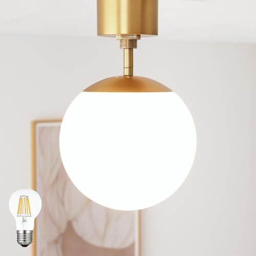 VENTOTA シーリングライトおしゃれ 1灯 北欧 無段調光 LED対応 ガラス ダイニング照明 リビング 天井照明 インテリア スチールフレーム 玄関 E 26 間接照明 Modico-C 1 ゴールド｜フィラメントLED電球付 ac 550143