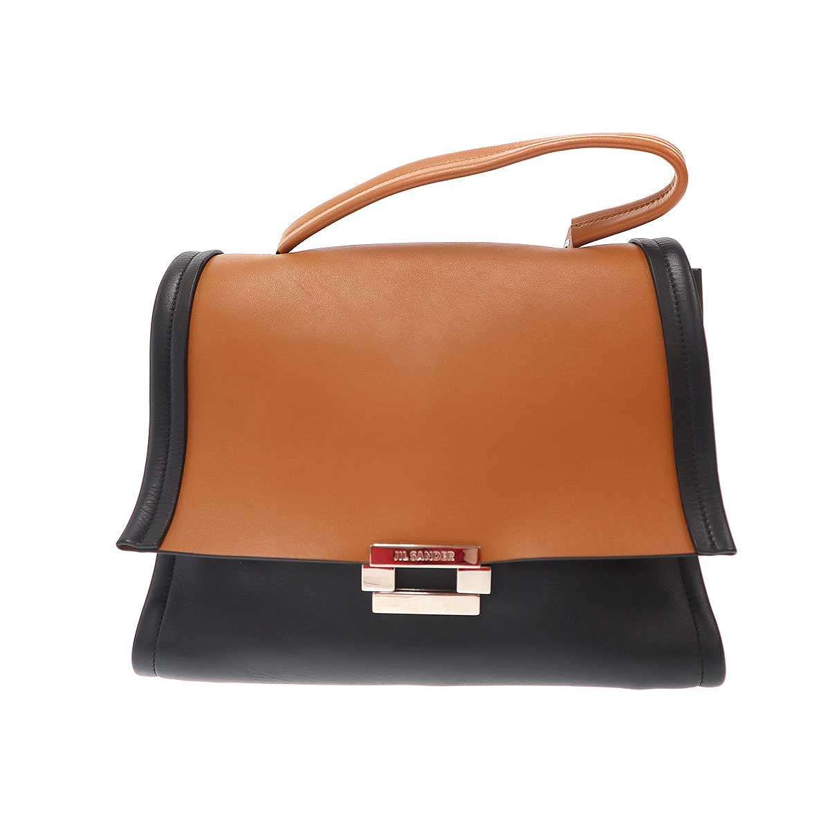 JIL SANDER ジルサンダー レザーバイカラーショルダーバッグ ブラウン 