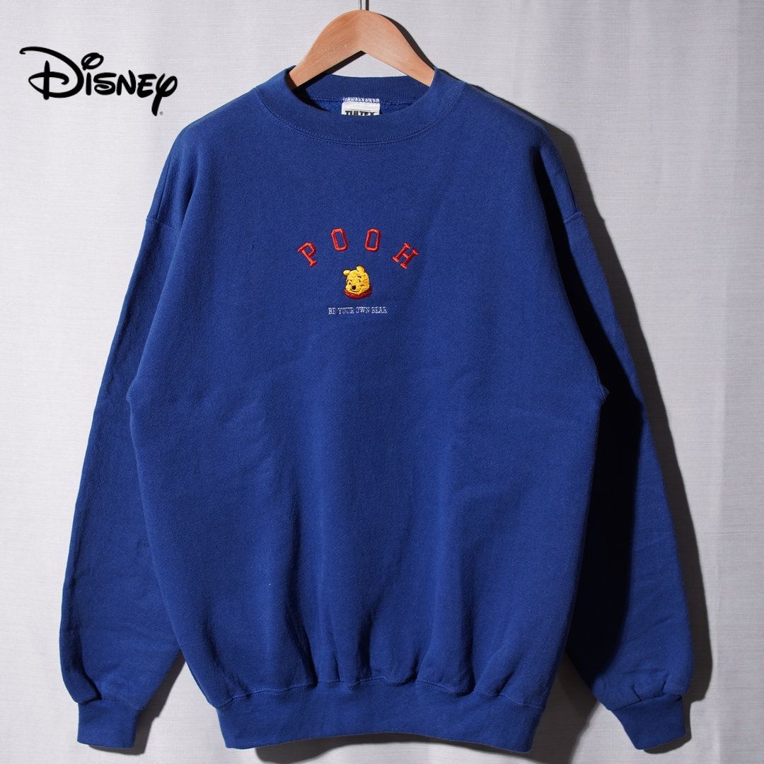 美品 90s USA製 ディズニー Disney プーさん スウェット M ブルー 刺繍