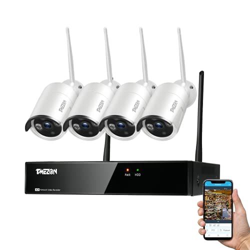 ワイヤレス 防犯カメラセット TMEZON 300万画素 8 chレコーダー ワイヤレス防犯カメラ 4台セット IP 6６防水防塵 屋外対応 屋外 ワイヤレス監視カメラ システム wifi スマホ PC遠隔監視 動体検知 暗視機能 日本語システム feb 5 d 7 ff