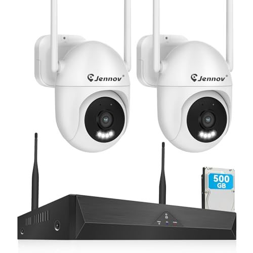 JENNOV 防犯カメラ 屋外 2台セット 800万画素対応可 AI人体検知 自動追尾 360°左右回転 夜間カラー暗視 HDD内蔵 24時間常時録画 スマホ遠隔監視 IP 66防水 Eseecloudアプリ対応 a 46 b 97 de