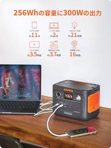 Jackery ジャクリ ポータブル電源 240 256 Wh リン酸鉄 長寿命 定格出力300 W 瞬間最大600 60分急速充電 スマホ タブレット充電用 コンパクト UPS機能 アプリ遠隔操作 弦波 AC 100 V 50 Hz 9 e 87 bff 3