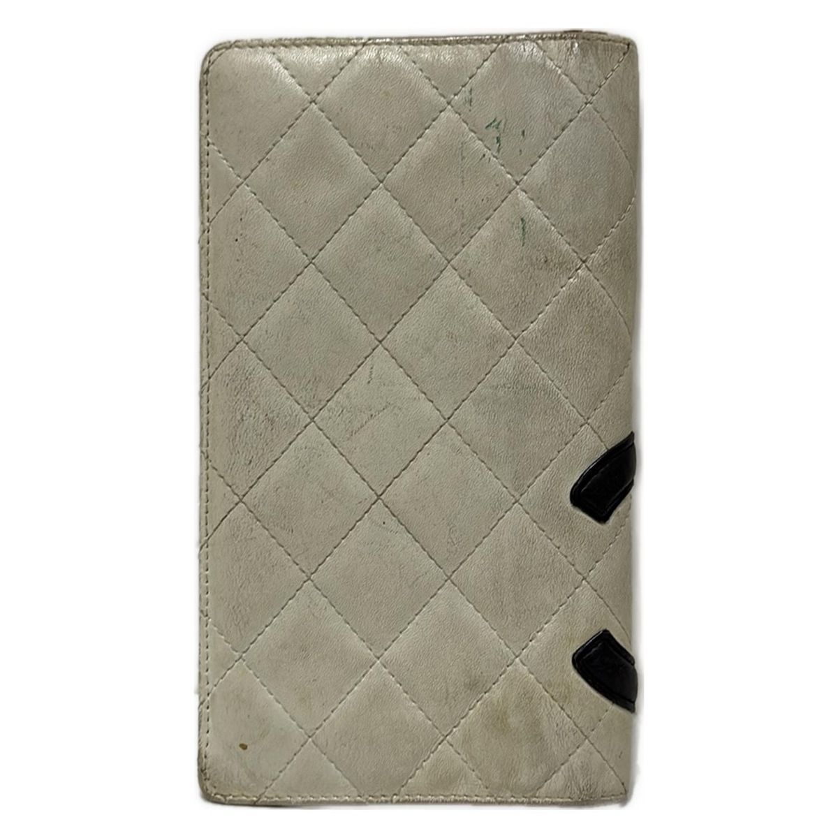 CHANEL(シャネル) 長財布 カンボンライン アイボリー×黒 ラムスキン 