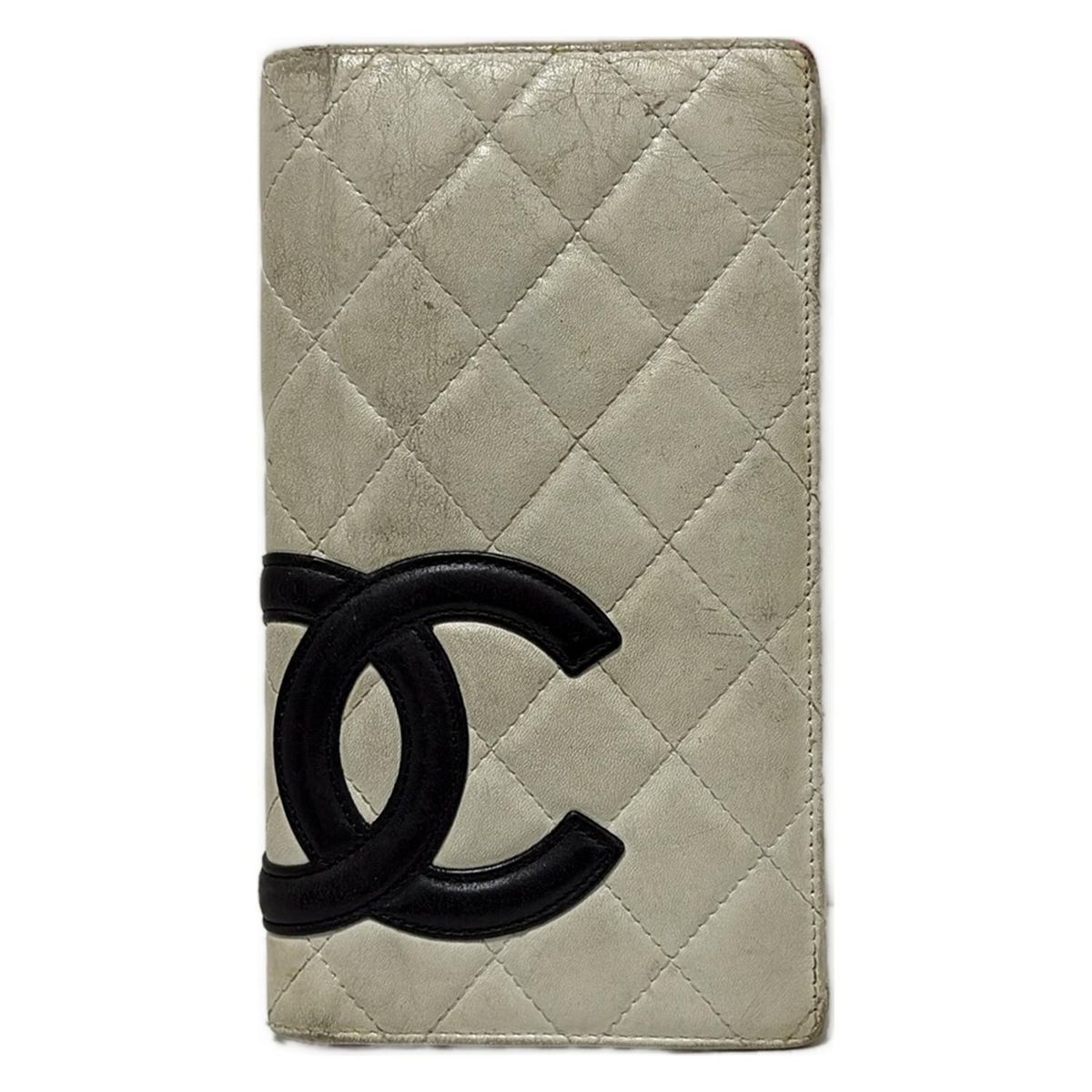 CHANEL(シャネル) 長財布 カンボンライン アイボリー×黒 ラムスキン 