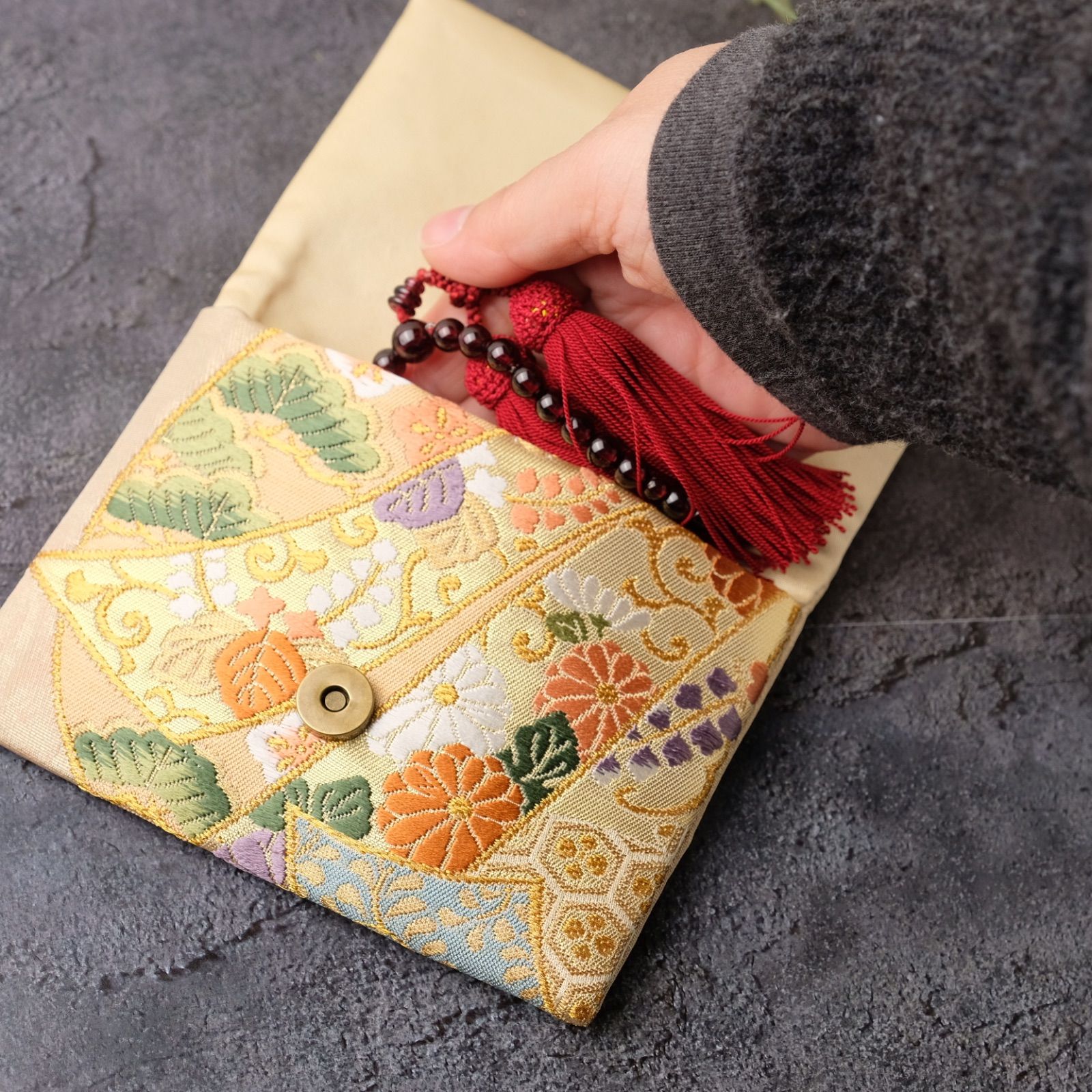 帯リメイク 数珠入れ 数珠ケース 袱紗タイプ J-15-071 ハンドメイド