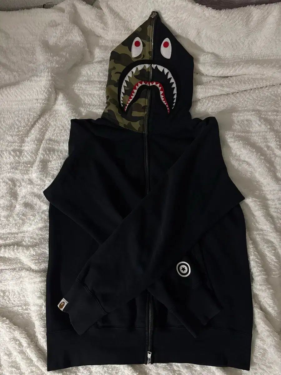 A BATHING APE フードジップアップ カモフラ ブラック L