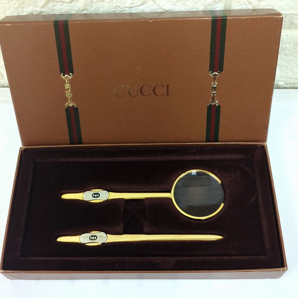 グッチ オールドグッチ ペーパーナイフ 拡大鏡 ルーペ セット ゴールド