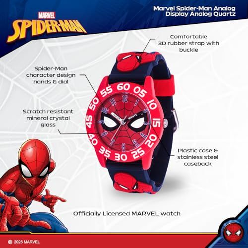 Marvel スパイダーマン 子供用 プラスチック Time Teacher アナログクォーツ 3 Dストラップウォッチ ブラック クォーツ腕時計 po 3013682 f