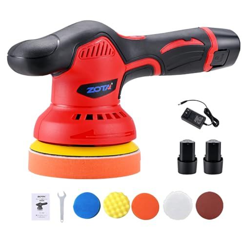 ZOTA ポリッシャー 車 電動ポリッシャー コードレス 8段階変速 125 mm 12 V 2800-5500 rpm 軽量 強力 バフ付き ダブルアクションポリッシャ 偏心構造 残量表示 小型 車磨き ワックス作業 塗装面用 家庭用 艶出し 傷消し