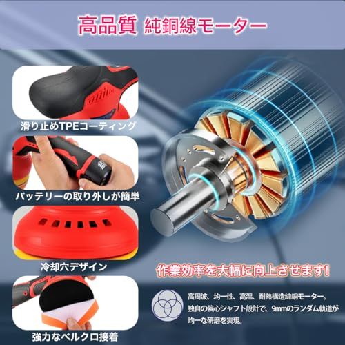 ZOTA ポリッシャー 車 電動ポリッシャー コードレス 8段階変速 125 mm 12 V 2800-5500 rpm 軽量 強力 バフ付き ダブルアクションポリッシャ 偏心構造 残量表示 小型 車磨き ワックス作業 塗装面用 家庭用 艶出し 傷消し
