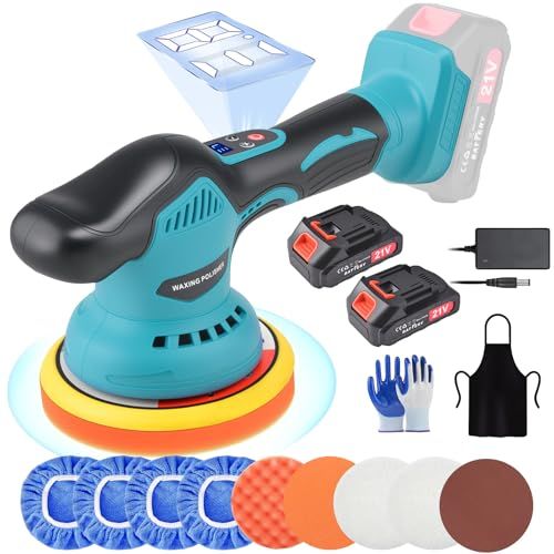 改良強化版 電動ポリッシャー コードレス ポリッシャー ダブルアクション 充電式 21 V 580 W 8段変速 6000回転|分 大容量バッテリ一4000 mAh LEDディスプレイ 150 mm 手持ち 小型 強力 偏心構造 ワックス作業 研磨器 バフ 車 磨