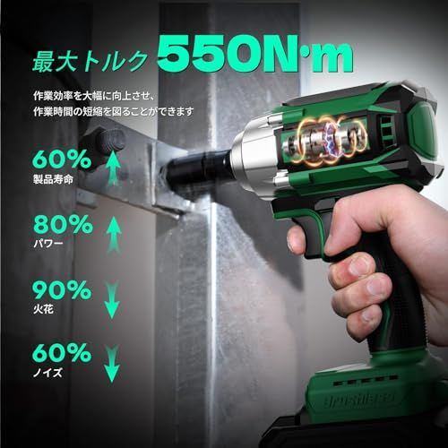 2026新型 KIMO 電動インパクトレンチ 一台３役 コードレスインパクトレンチ 電動ドリル セット 電動ドライバー 20 V 4000 mAhバッテリー 急速充電器搭載 高トルク550 N?m 無断変速 自動停止モード タイヤ交換 インパクト ソケット7本