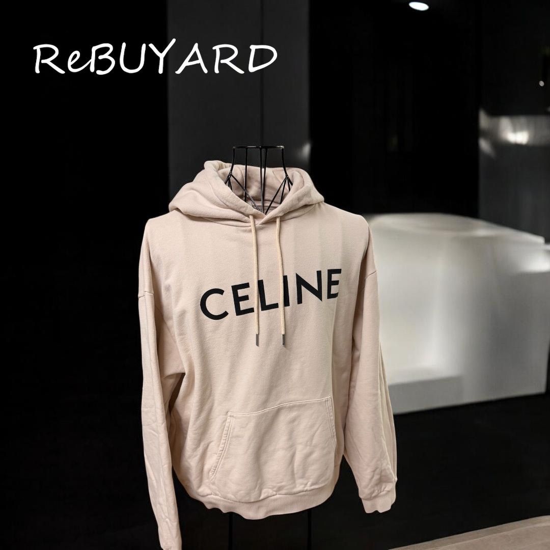 CELINE セリーヌ ロゴ プルオーバーパーカー ベージュ コットン 