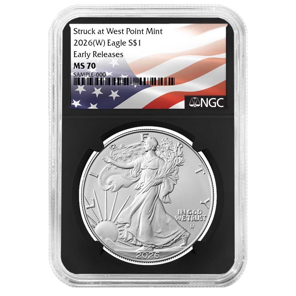 2026年 (W) $1 アメリカン シルバー イーグル NGC MS70 ER フラッグ