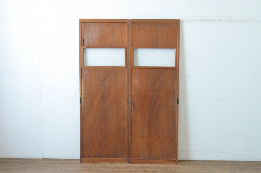 現状販売 幅狭板戸 セット アンティーク建具 昭和初期 レトロ 銀モールガラス 4～7営業日前後で発送 修理加工希望の方3ヶ月程で発送 R-065520