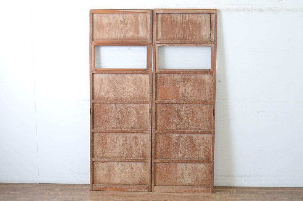  現状販売 幅狭板戸 セット アンティーク建具 昭和初期 レトロ 銀モールガラス 4～7営業日前後で発送 修理加工希望の方3ヶ月程で発送 R-065520 ドア 扉 板戸 障子 住宅設備