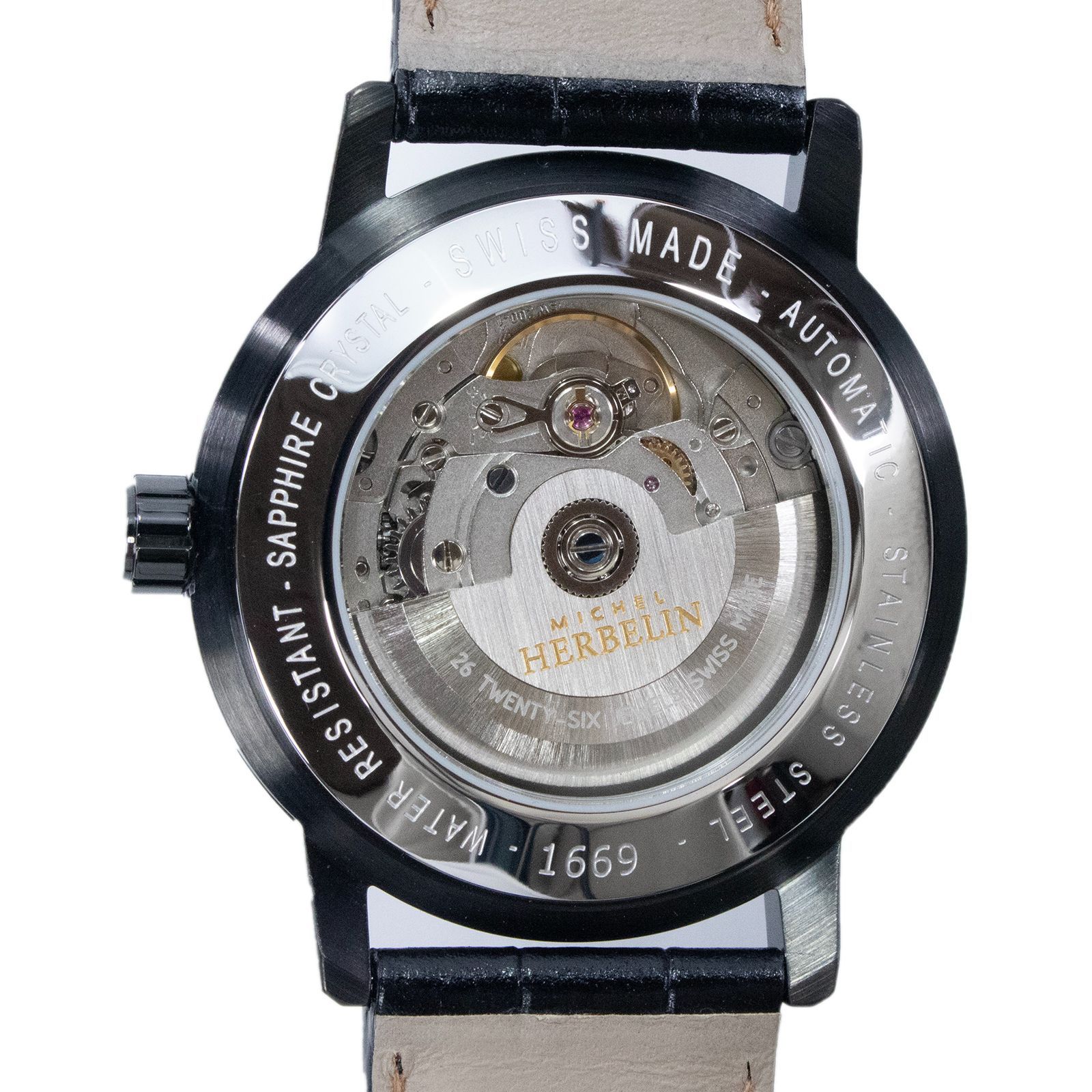  稼働品 送料無料 ミッシェルエルブラン 腕時計 自動巻き 3針 メンズ シティ オートマティック 1669 14 黒 ブラック 裏スケルトン シンプル ロゴ マーク ビジネス ハイブランド 珍しい 人気 おしゃれ スイス製 X487 ワンポイント 自動巻き時計 腕時計(アナログ)