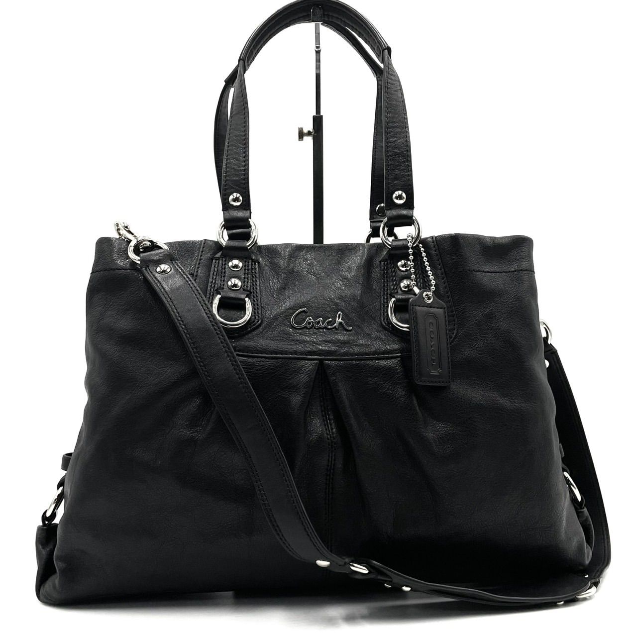 美品○ COACH コーチ 2way ハンドバッグ ショルダーバッグ ロゴ 金具 