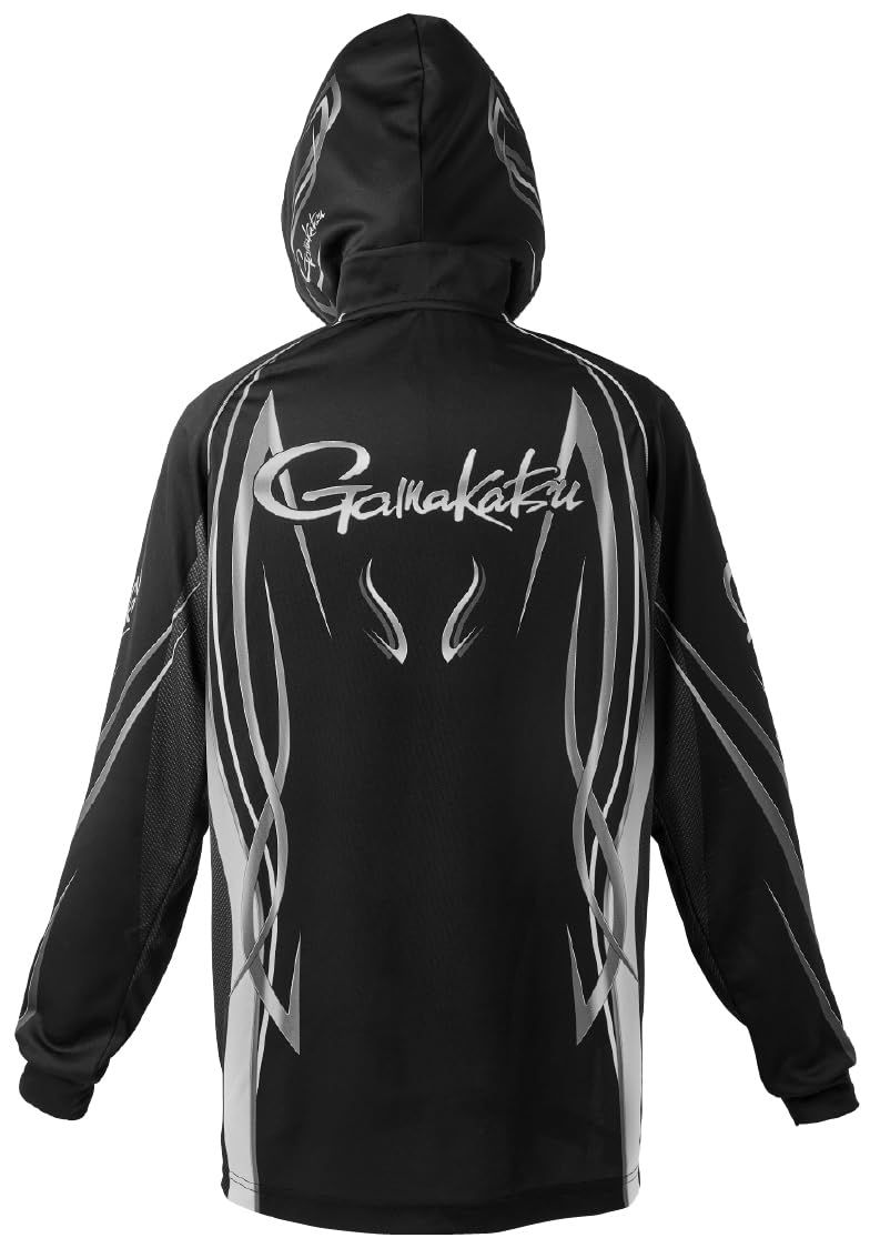 がまかつ Gamakatsu 2 WAY プリントジップシャツフーディ ブラック シルバー 5 L GM 3736