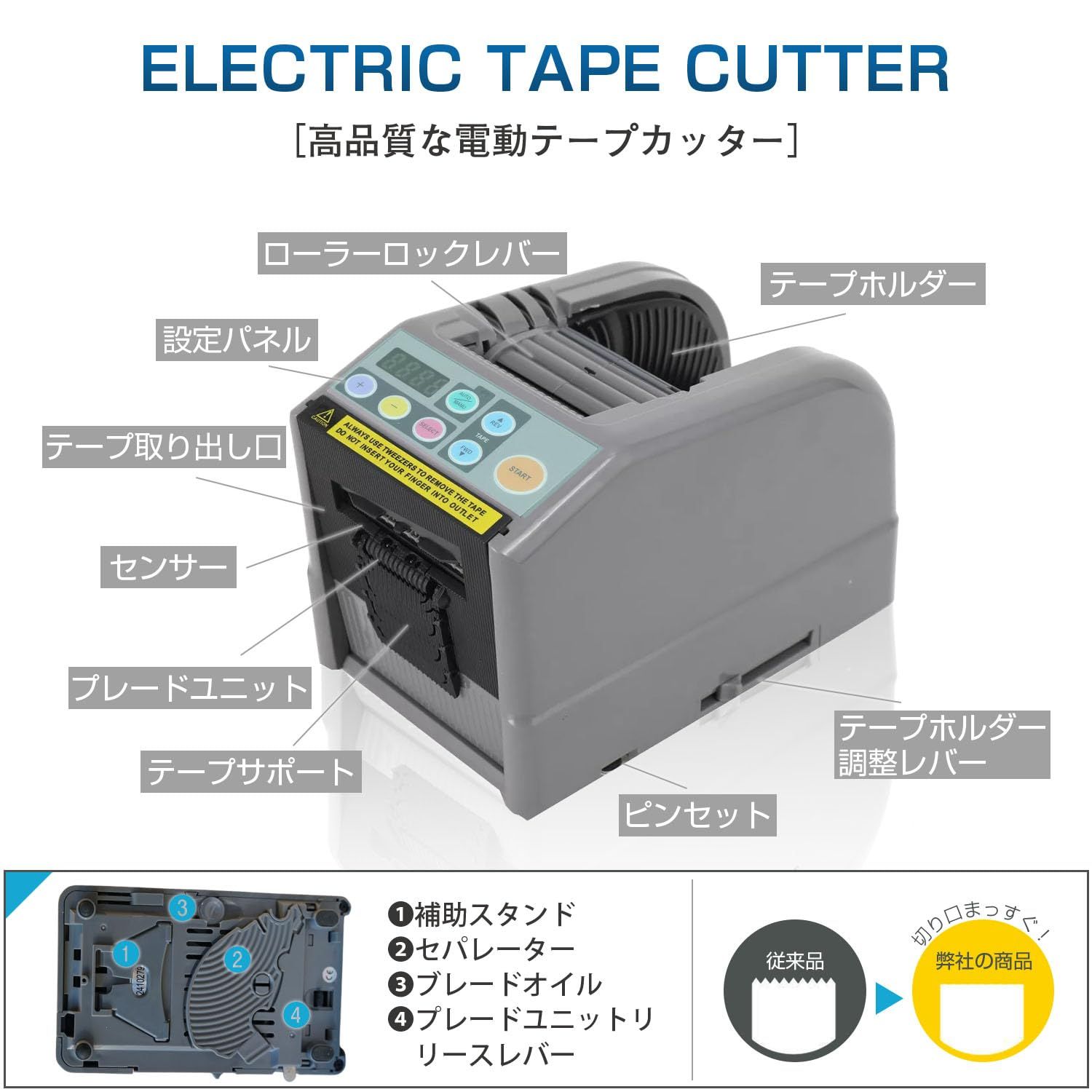 Kurflo 電動テープカッター 自動 テープディスペンサー 業務用 幅6-60 mmテープ切断機 作業効率UP 電子テープカッター 手動＆自動 家庭用 高速電動テープカッター 連続カット 長さ設定 設計 物流 保管 梱包用 工場