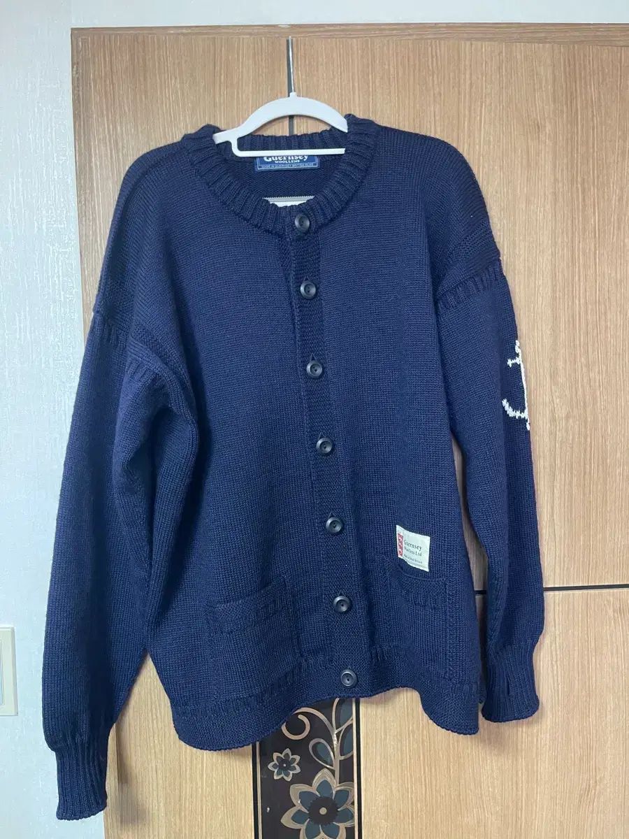 ガンジーウーレンズ フィッシャーマン ホールガーメント ネイビー カーディガン 44 (100 105)