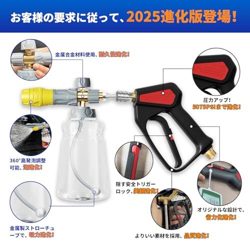 省力化-圧力上昇 Akitsuba ショートガン 高圧洗浄ショートガン 高圧洗浄ガン ケルヒャーショートガン ケルヒャー高圧洗浄ショートガンフォームガン 5075 PSI 高圧洗浄 ケルヒャーに対応 高圧洗浄機 ケルヒャー Karcher K c 9 dd 6056