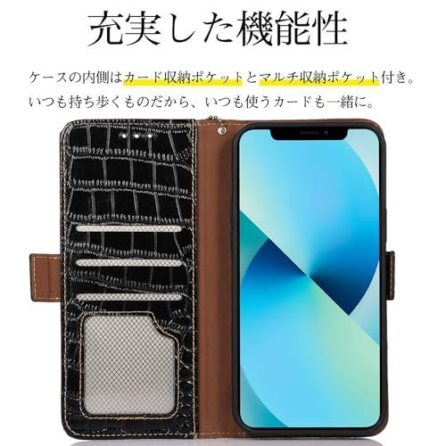 for Xiaomi 15T Pro ケース 手帳型 本革 ワニ柄 for シャオミ15t プロ 牛革 財布型 鰐柄 クロコダイル柄 耐衝撃 [RFIDブロッキング] カード収納 マグネット式ボタン 横置きスタンド機能 便利 財布型携