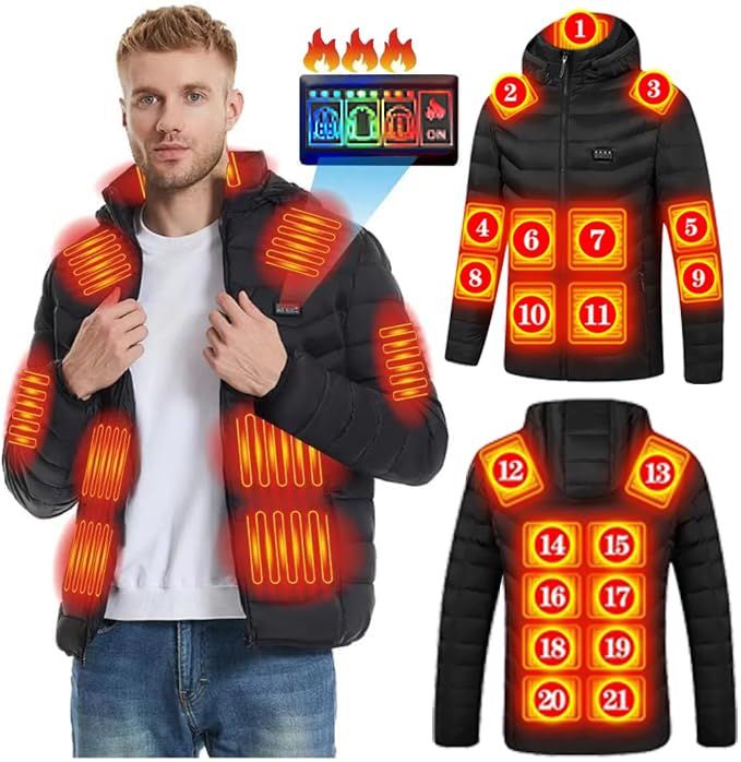 ｉｎｏｔｅｎｋａ 電熱ジャケット ヒーター付き電熱ウエア 発熱ジャケット 防寒着 - バッテリー無し 21箇所加熱 大きいサイズ M-4 XL 男女兼用 中綿 USB 前後独立スイッチ フード付きpo 14 ebe 78 c