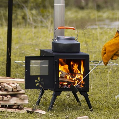 迅速に発送 薪ストーブ キャンプ用 折りたたみ式 7段階煙突 耐熱ガラス グリッド棚付き コンパクト収納 スチール製 耐熱塗装 焚火台 アウトドア ウッドストーブ テント用 バーベキューBBQ 暖炉 冬 スチ 5677094 b
