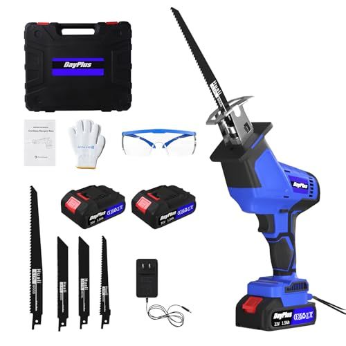 迅速に発送 DayPlus 充電式 レシプロソー 電動のこぎり ブラシレスモーター 電動ノコギリ の1500 mAhバッテリー マキタ対応 の高炭素鋼のノコギリ刃 無段変速 一台多役 家庭用DIY軽量 小型 枝切り 竹を切る 庭木の剪 468 c 6 ec 7