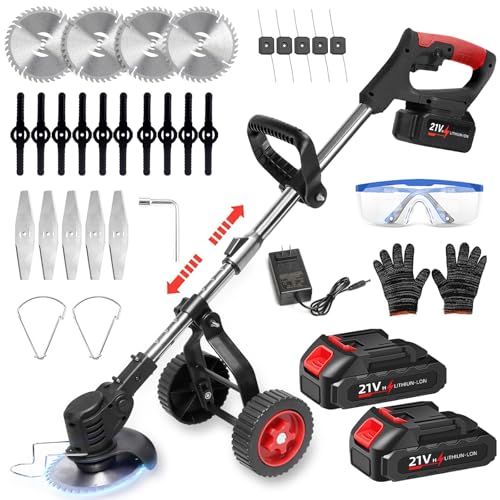 迅速に発送 2026新登場 草刈り機 充電式 草刈機 電動草刈り機 マキタ 21 V 高効率チップ 純銅モーター 4種類替刃 90度 3段階で角度調整 ステンレス回転刃 調節 ポール 脱着式ホイール 多地形 e 8801 a 8