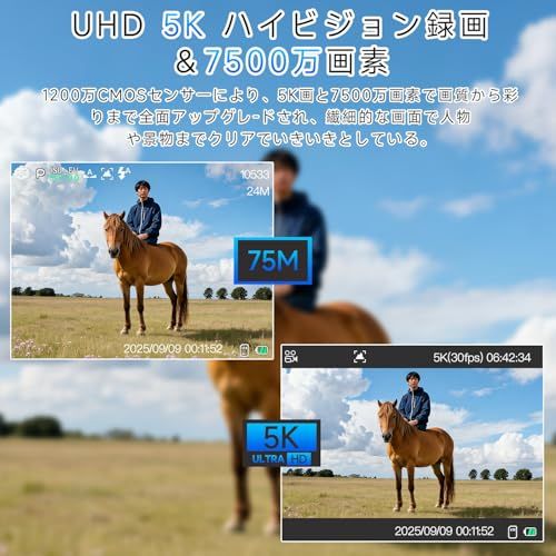 デジカメ 5 K 7500万画素 デジタルカメラ 180度回転 スクリーン 2 8 インチスクリーン 18 倍デジタルズーム オートフォーカス 32 GB U 3 高速 micro SD カードをプレゼントします 近接撮影 定時撮影 内蔵フラッ f 33 e 3227