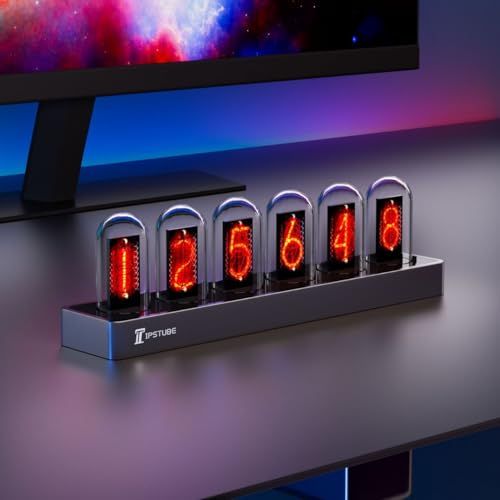 Nixie tube clock ニキシー管クロック デジタル写真アップロード機能 モバイルアプリ制御 時刻 天気 温度表示 ダイナミックRGB照明 耐久性アルミ合金ベースp b 8805435