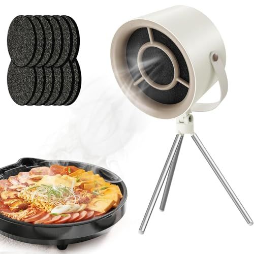 迅速に発送 卓上換気扇 焼肉用 煙吸引機 3段階風量 角度調整 三脚スタンド 活性炭フィルター計 本体装着1 予備11 分解洗浄OK 小型 軽量 持ち運び便利 卓上レンジフード 家庭用 室内焼肉 キャンプ対応 ミルキーホワイト 1 cc 4 d 956