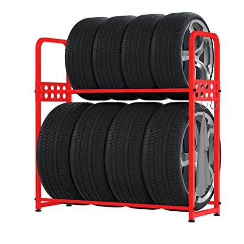 タイヤラック タイヤスタンド 2段式タイヤラック 8本タイヤ収納 耐荷重300 kg 幅105 5 cm 奥行38 高さ106 彡
