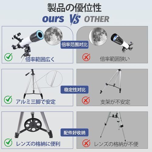 天体望遠鏡 天体観測 大口径70 mm 焦点距離400 最大333倍 高倍率 自由調整 なアルミ三脚 初心者&子供&大人に最適 持ち運びに便利 頑丈な天文屈折望遠鏡 スマホ撮影 生放送 星空観察 風景や動物の観察 e 2 b c 3 a 1
