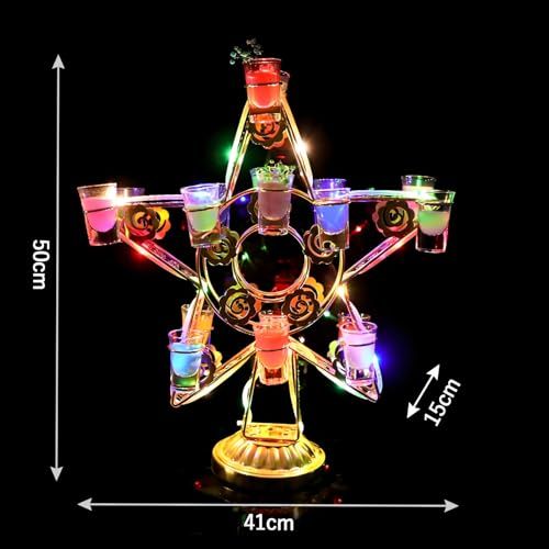 テキーラ観覧車 LED酒ボトルの表示棚 18穴 ワインラック 酒グラススタンド 充電式 自動カラーチェンジ グラスホルダー LED酒グラス 収納ラック 操作簡単 雰囲気作り 忘年会 新年会 KTVナイトクラブ カラオケ 飲み会 クリ a 9 b 8 277