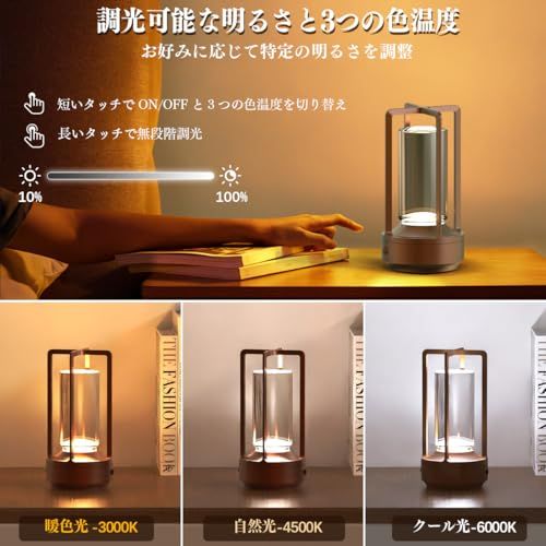 テーブルランプ おしゃれ コードレス Hapfish 3000 mAh間接照明 スタンド 充電式 温度 無段階調光 目に優しい タッチ制御 ベッドサイドランプ LED 卓上 デスクライト インテリア|寝室|バー|キャンプ|常夜灯に 4 b 2 a 7327