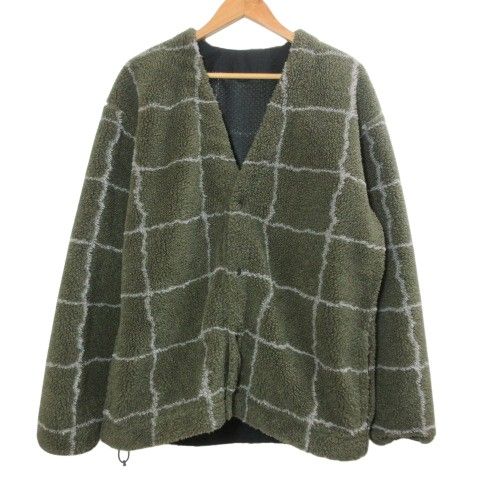 ビームス BEAMS 20AW ボアカーディガン ジャケット 11-18-5621-187 長袖 チェック Vネック 裏メッシュ S 茶 ブラウン /X