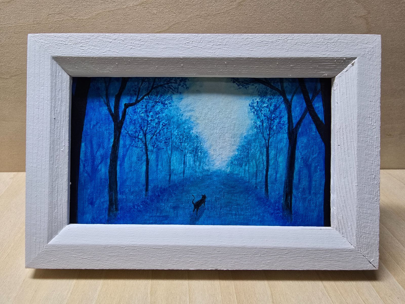 青い森」 絵画 原画 一点もの 名刺サイズ アクリル画 スタンドフレーム