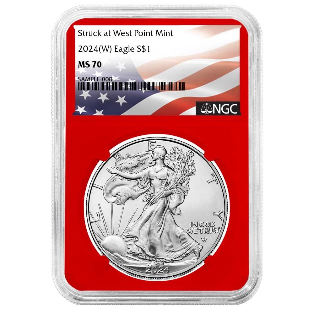 2024年 (W) 1ドル アメリカン シルバー イーグル NGC MS70 フラッグ