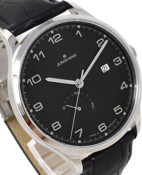 腕時計 ユンハンス 革ベルト オートマチック ケース幅42mm ドイツ製 シルバー ブラック ブラック色 JUNGHANS bowl 1956Q8027478200