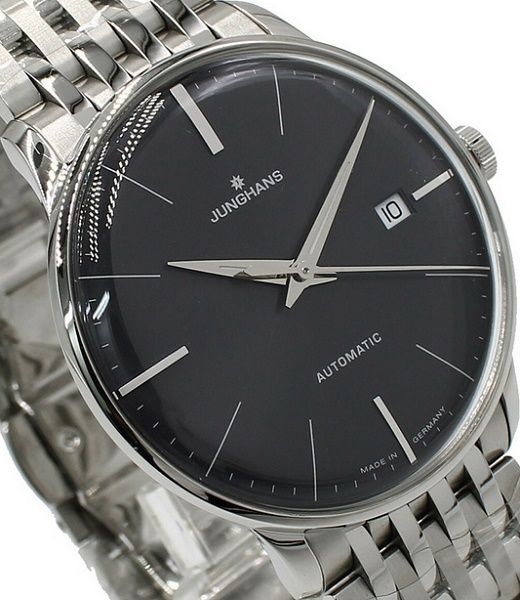 腕時計 ユンハンス ステンレスベルト オートマチック ケース幅38mm ドイツ製 シルバー ブラック色 JUNGHANS bowl 1956Q8027431344