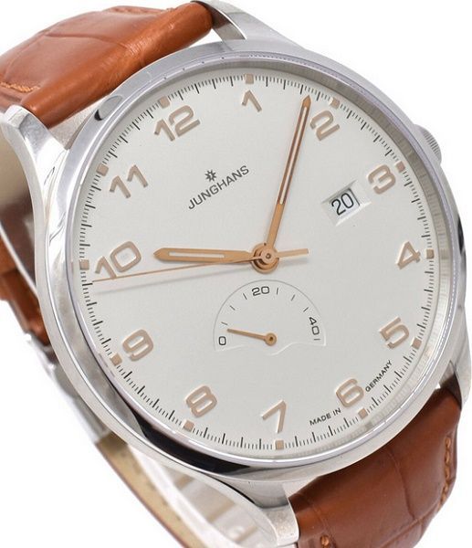 腕時計 ユンハンス 革ベルト オートマチック ケース幅42mm ドイツ製 シルバー シルバー ブラウン色 JUNGHANS bowl 1956Q8027478100