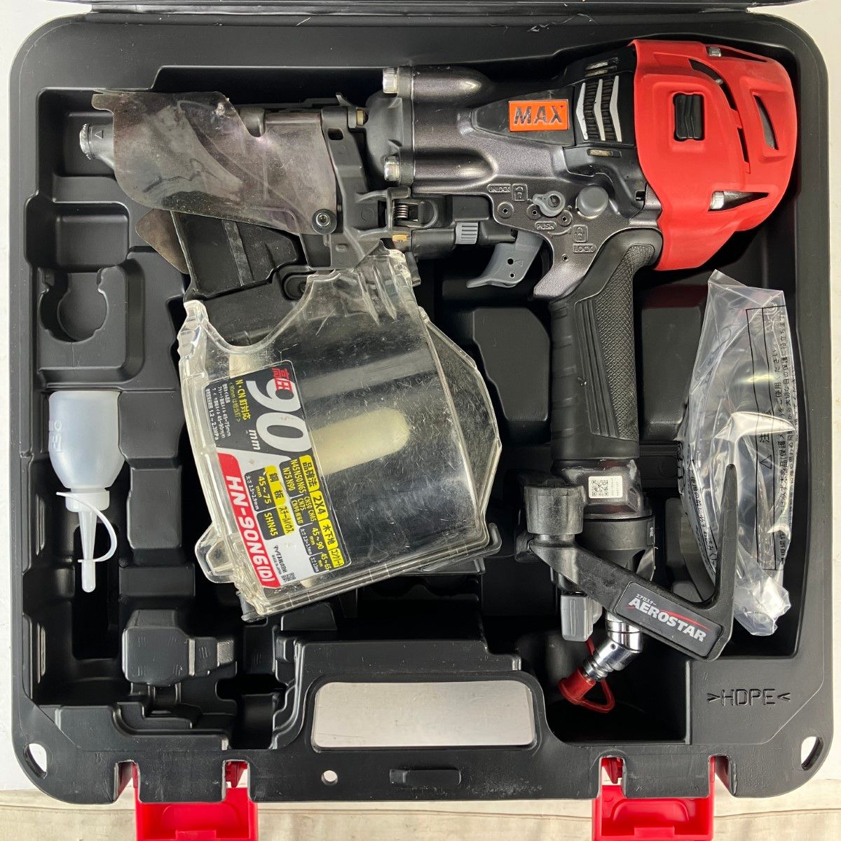 ЗЗMAX マックス 90 mm 高圧 釘打機 スーパーネイラ 取説 ケース付 HN N 6 D レッド ブラック