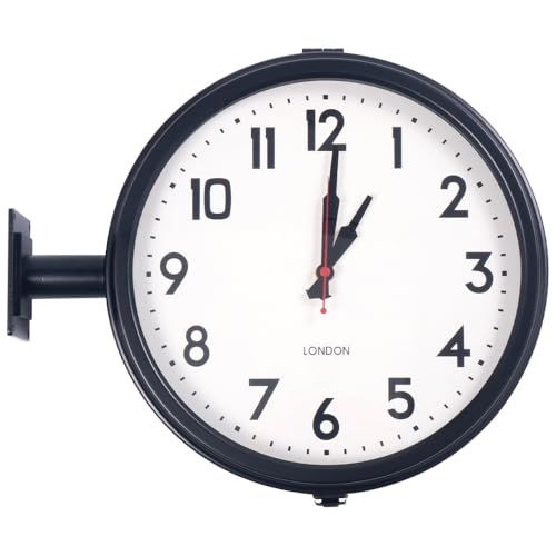 Bonarca 時計 両面 壁掛け 横付け 横掛け 両面時計 約31.7 cm 電池式 クォーツ式 壁 横向き アナログ シンプル 店 カフェ おしゃれ ブラック 黒 白p 915 cdec 4